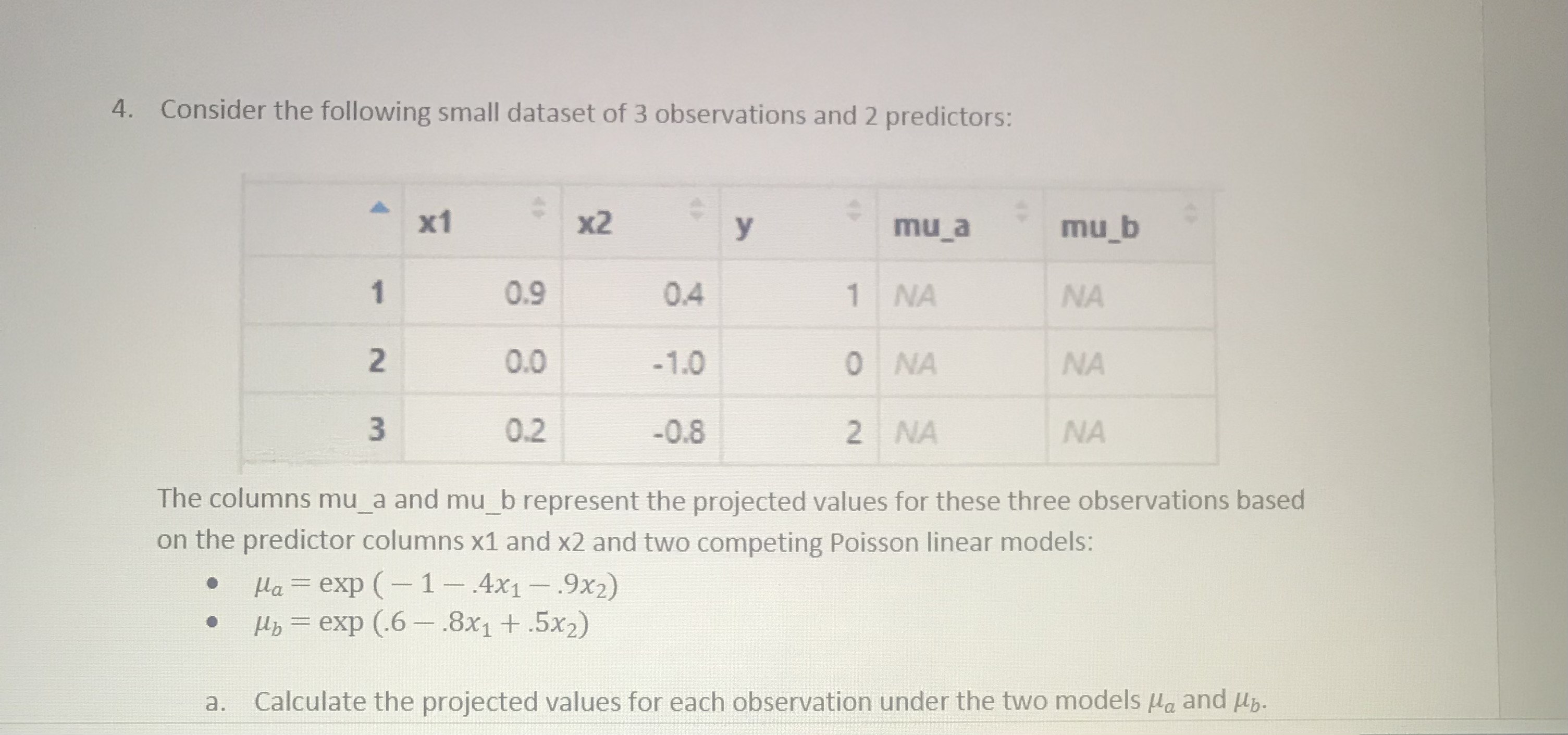 4. Consider the following small dataset of 3