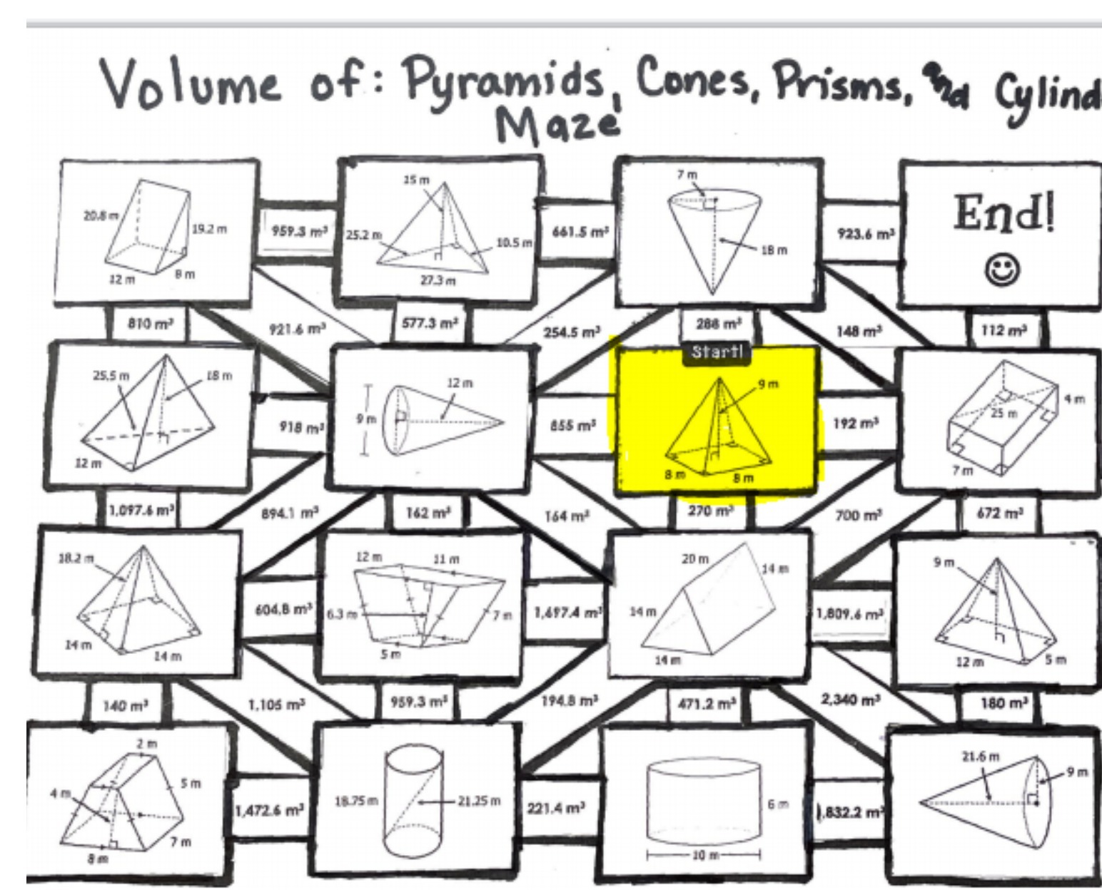 Volume of: Pyramids, Cones, Prisms, 2 Cylind Maze