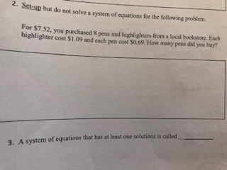 2. Set-up but do not solve a system of equations