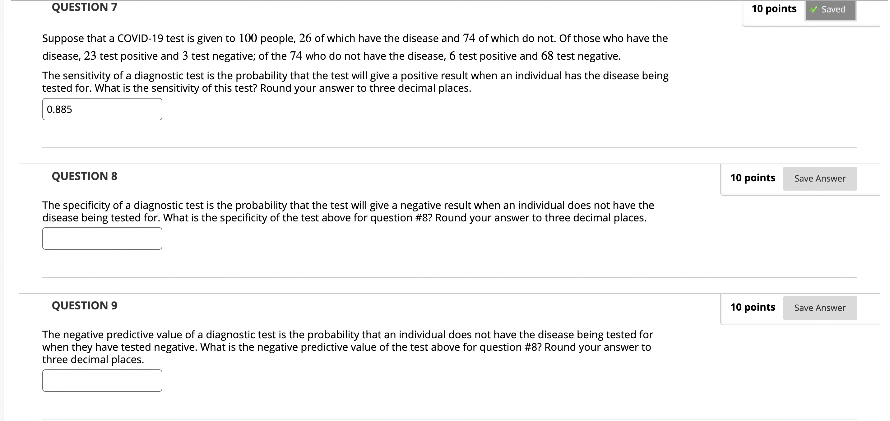 QUESTION 7 10 points Suppose that a COVID-19 test
