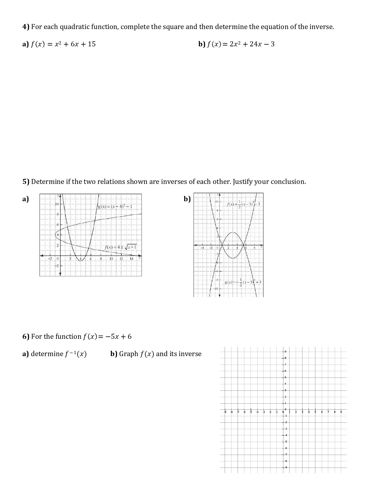 Inverse of a Function - Worksheet MCR3U 1] Sketch