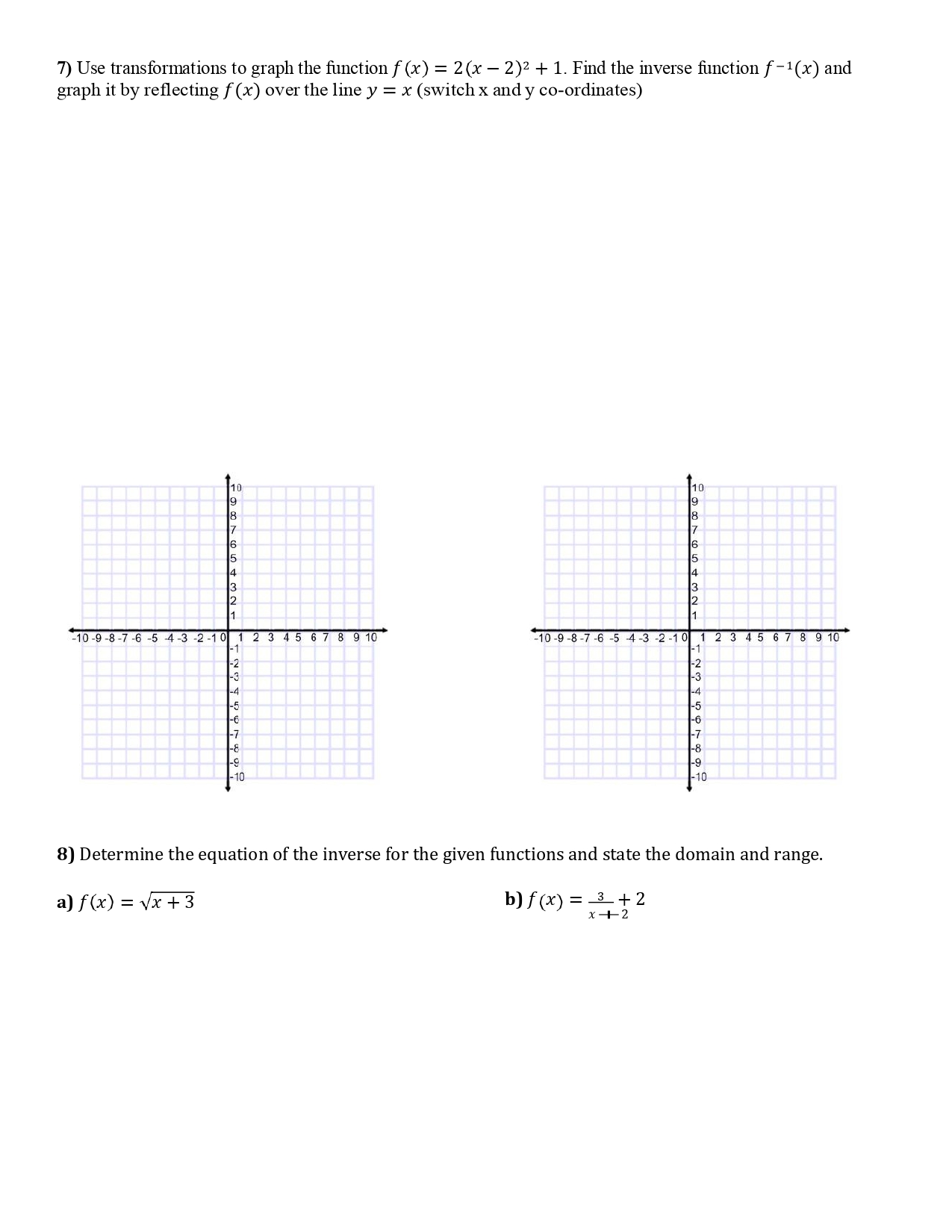 Inverse of a Function - Worksheet MCR3U 1] Sketch