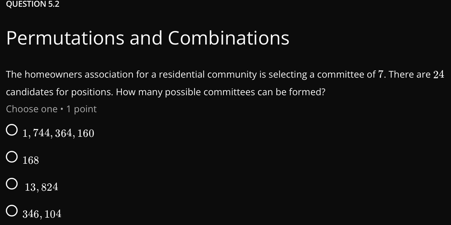 QUESTION 5.2 Permutations and Combinations The