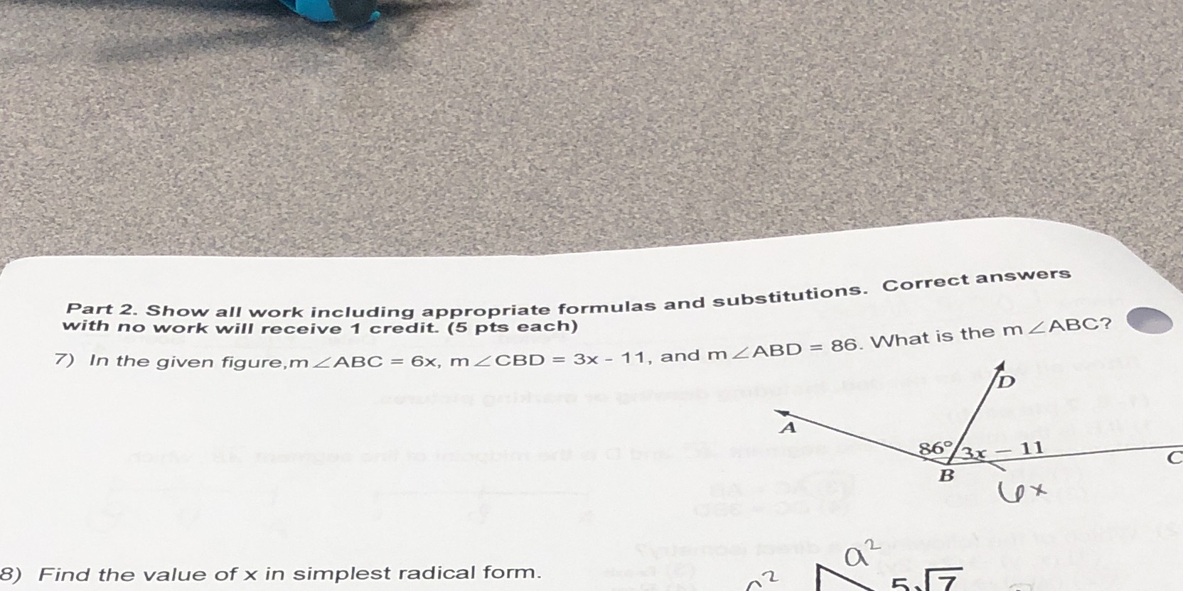 Part 2. Show all work including appropriate