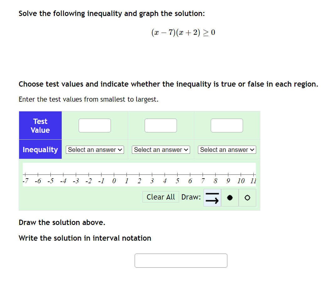 Solve the following inequality and graph the