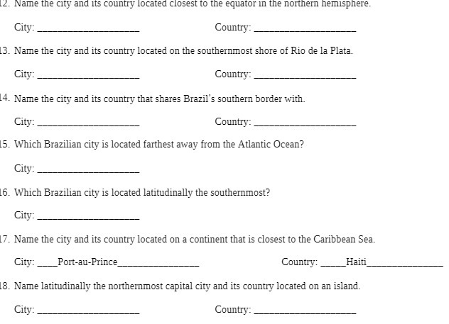 12. Name the city and its country located closest