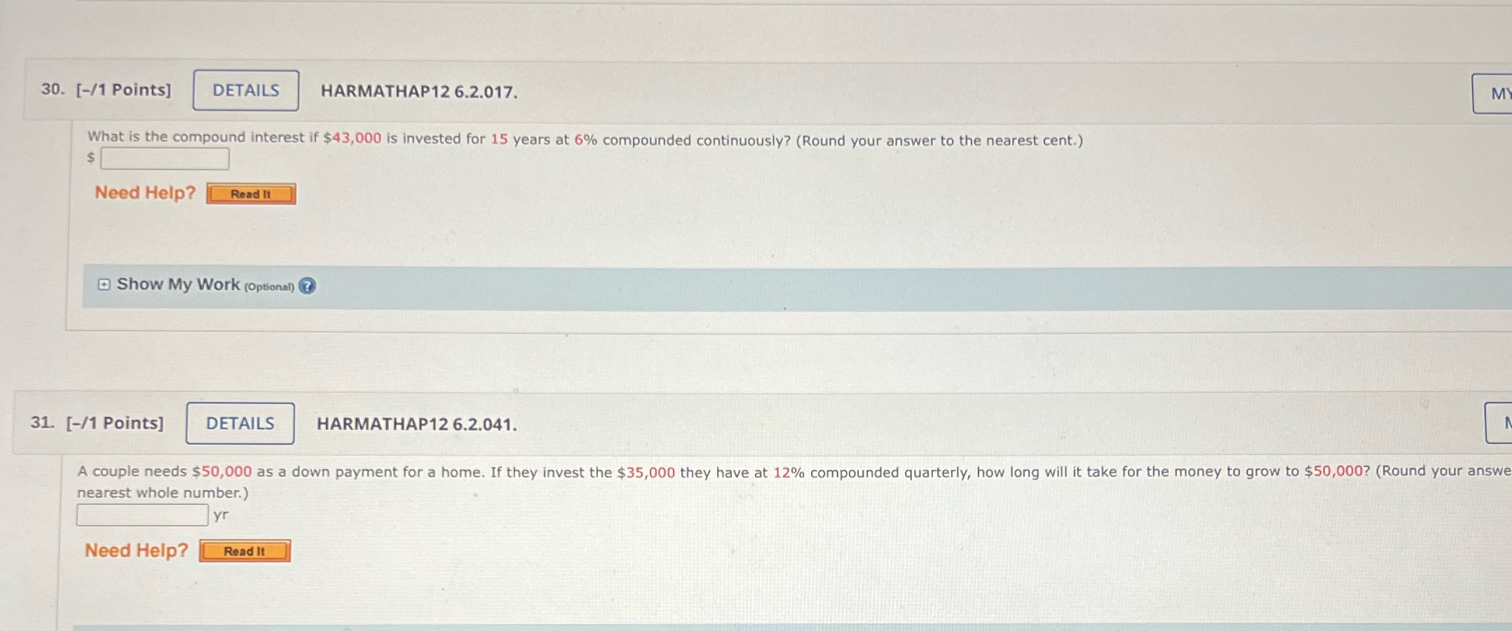 Need help on both please 30. [-/1 Points] DETAILS