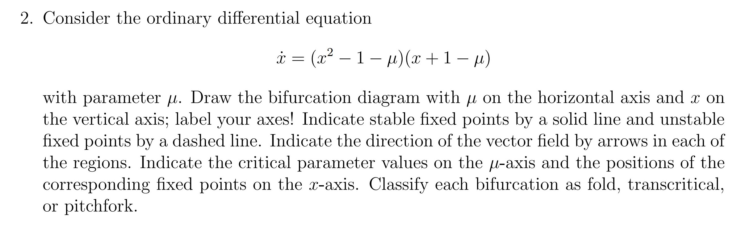 Bifurcation diagram, please include all the