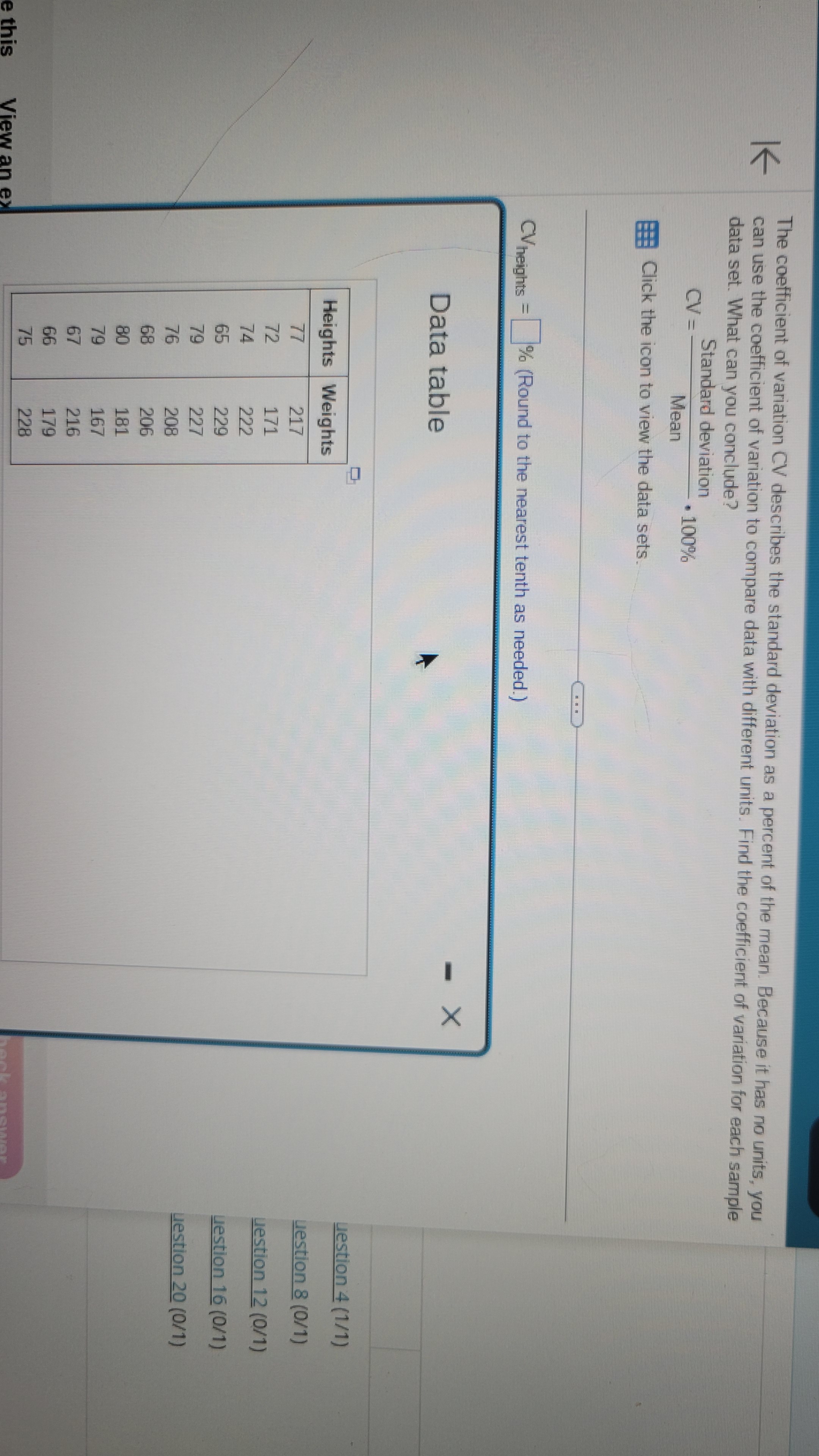 The coefficient of variation CV describes the