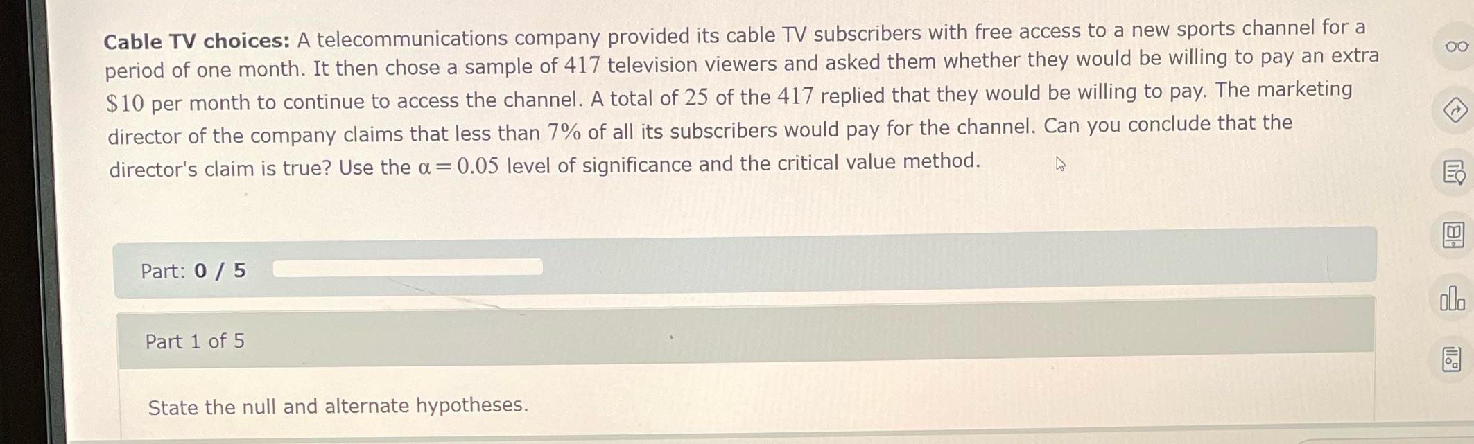 Find the critical value Cable TV choices: A