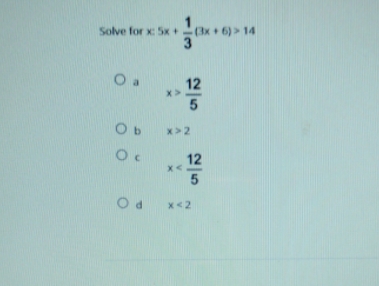 solve for x: 5x + 1/3 (3x+6) style=