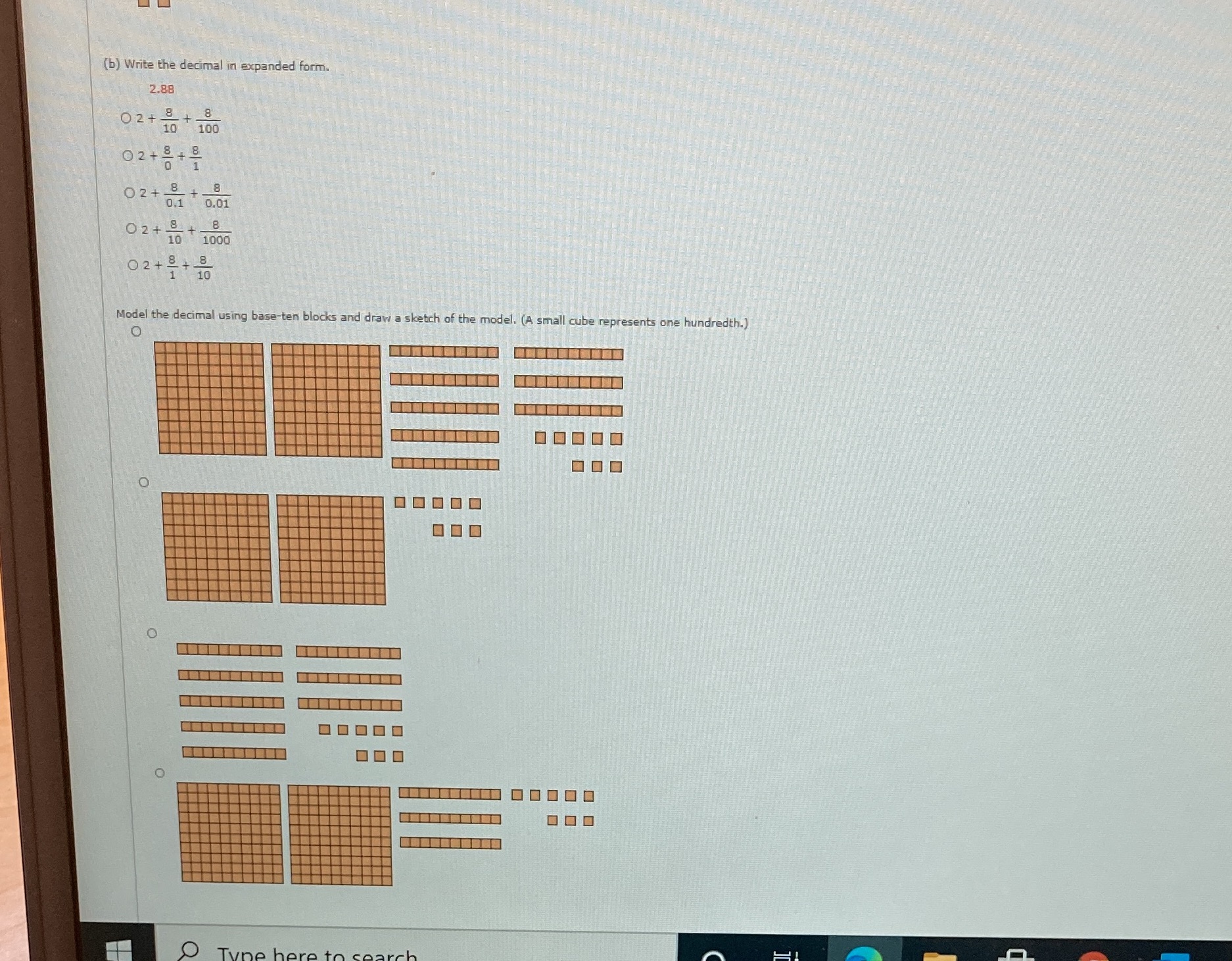 (b) Write the decimal in expanded form. 2.88