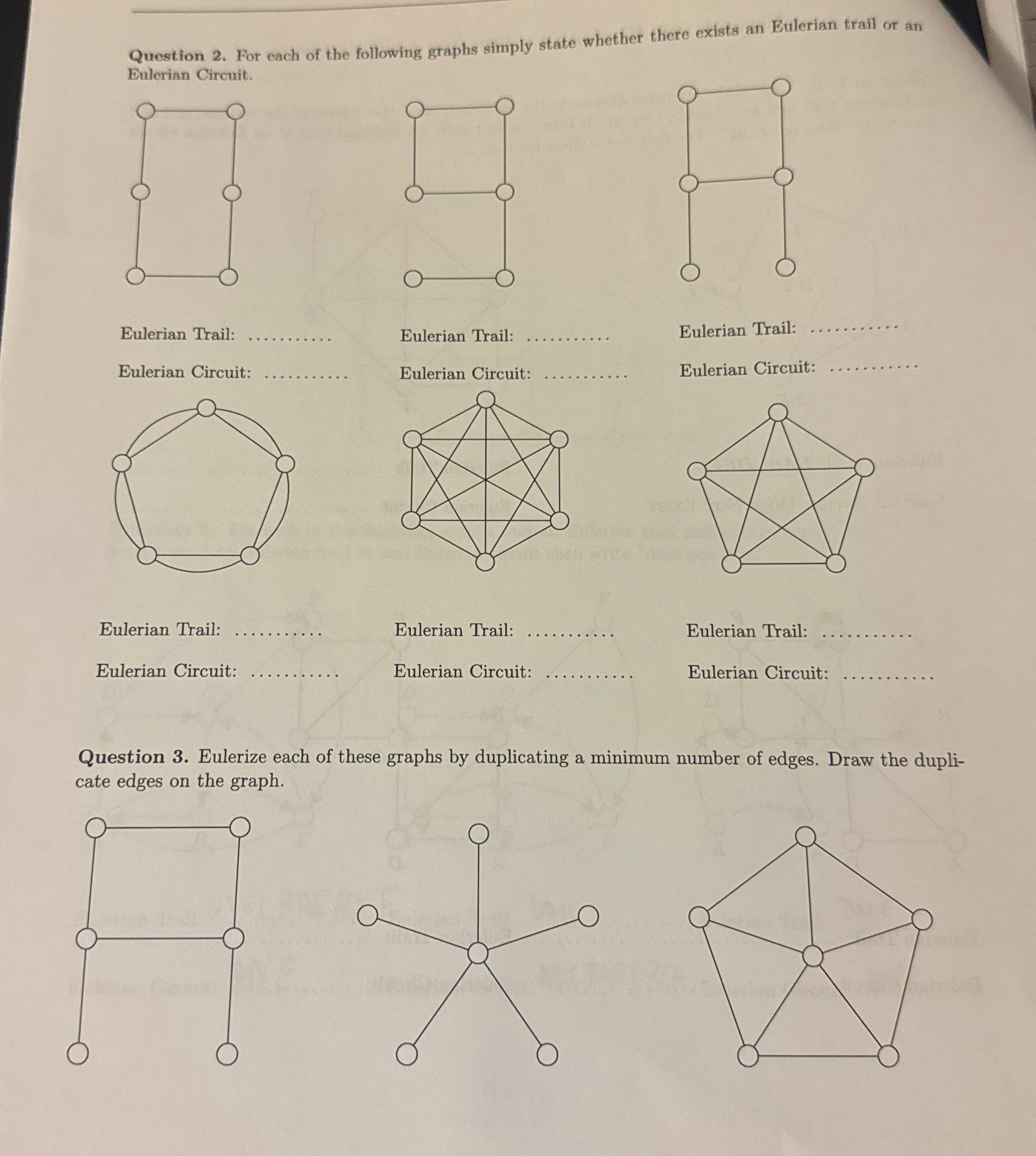 Question 2. For each of the following graphs