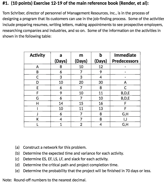 #1. (10 points) Exercise 12-19 of the main