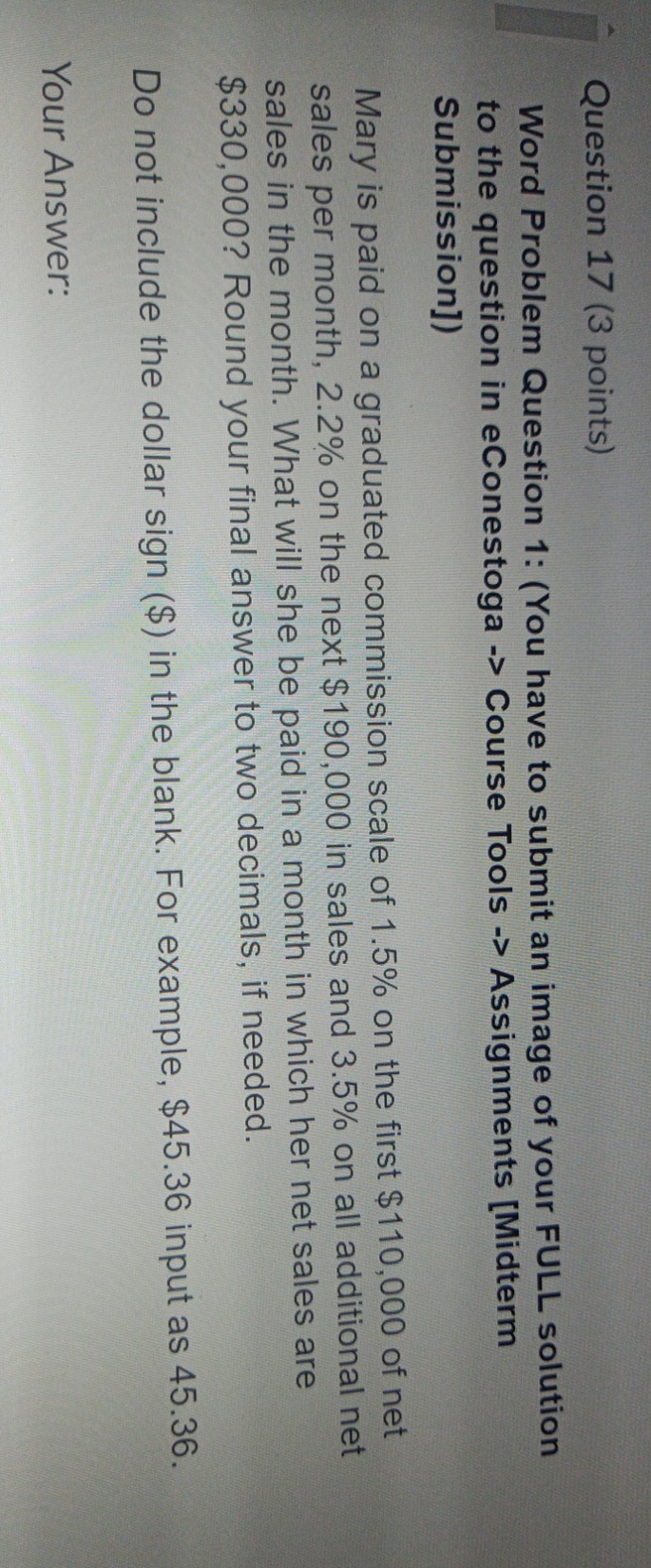 what the answer Question 17 (3 points) Word