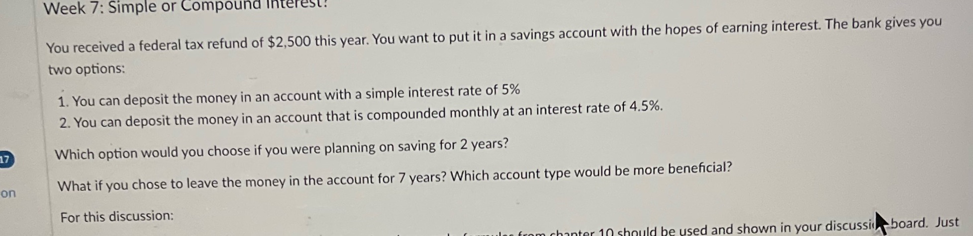 Week 7: Simple or Compound Interest: You received