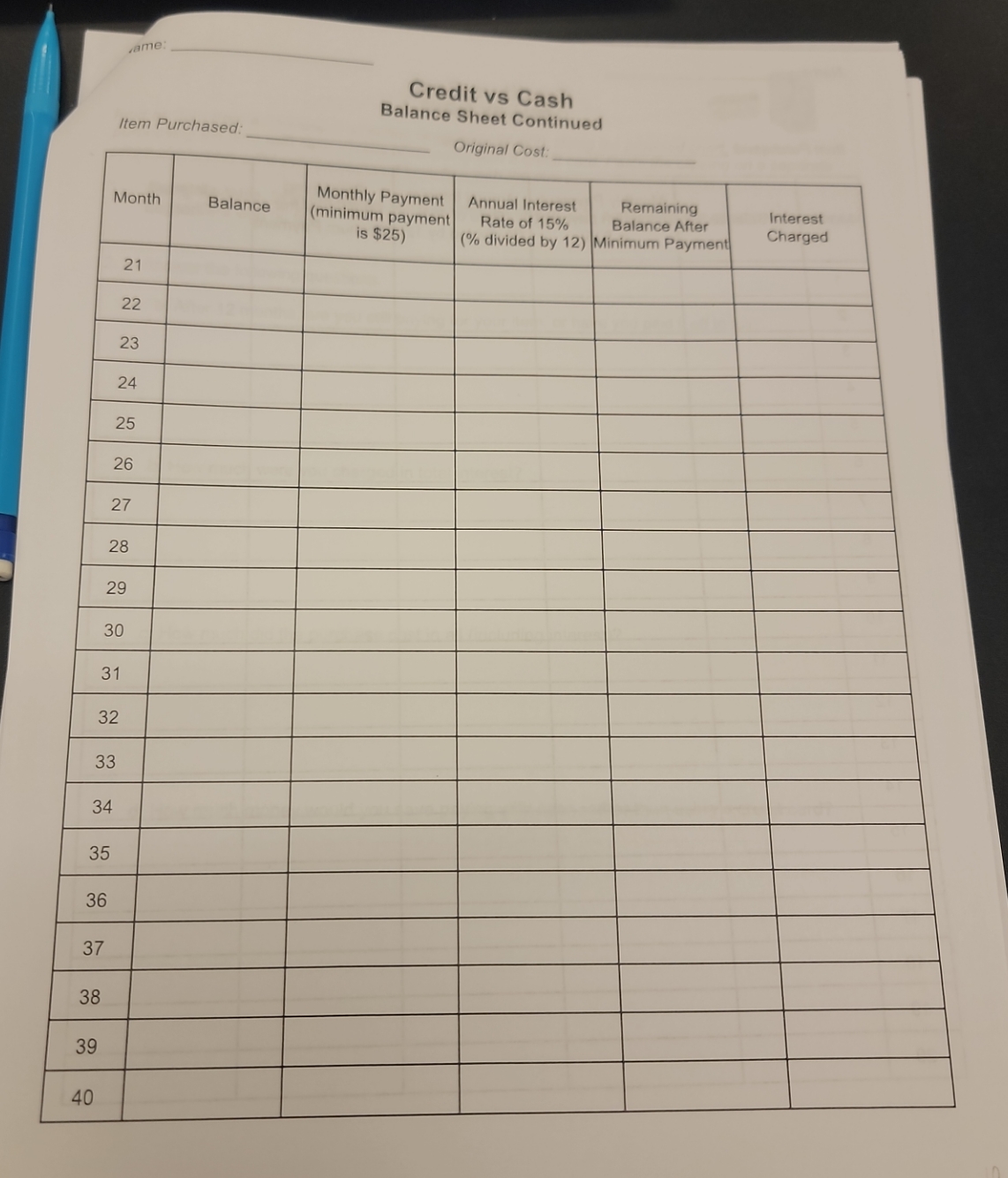 same: Credit vs Cash Balance Sheet Continued Item