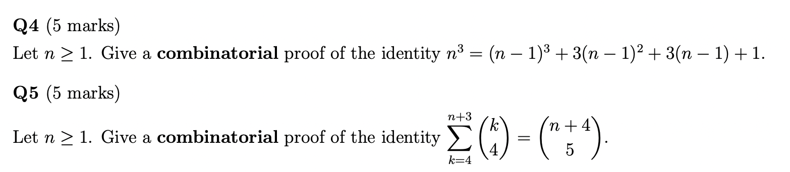 Q4 (5 marks) Let n 2 1. Give a combinatorial