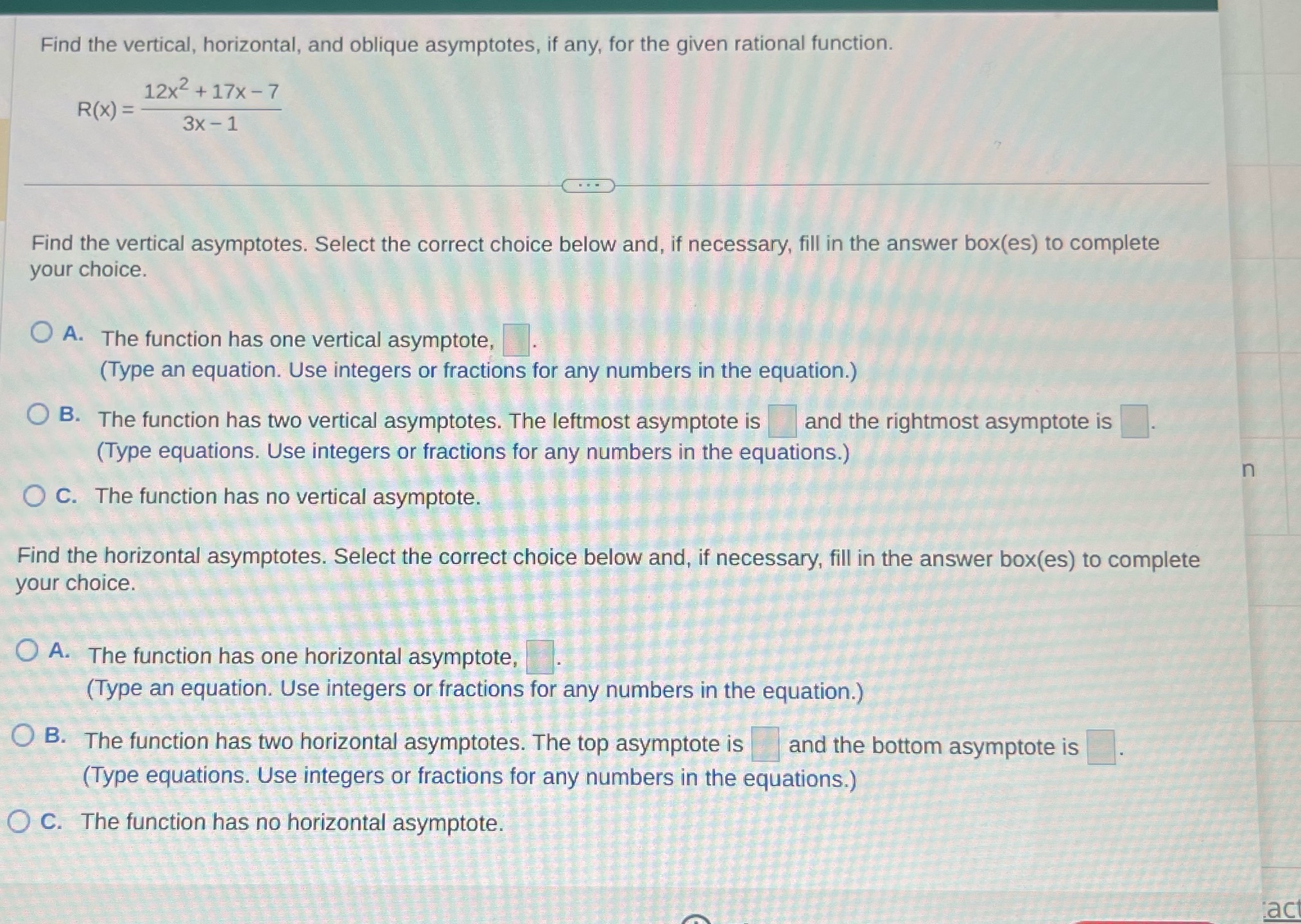 Please also Find any oblique asymptotes if there