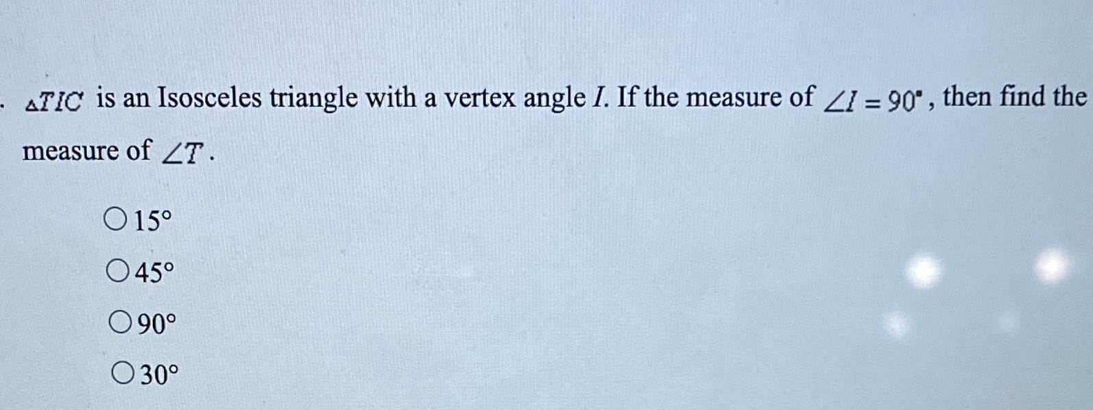 ATIC is an Isosceles triangle with a vertex angle
