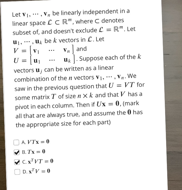 Let V1, ... , Vn be linearly independent in a