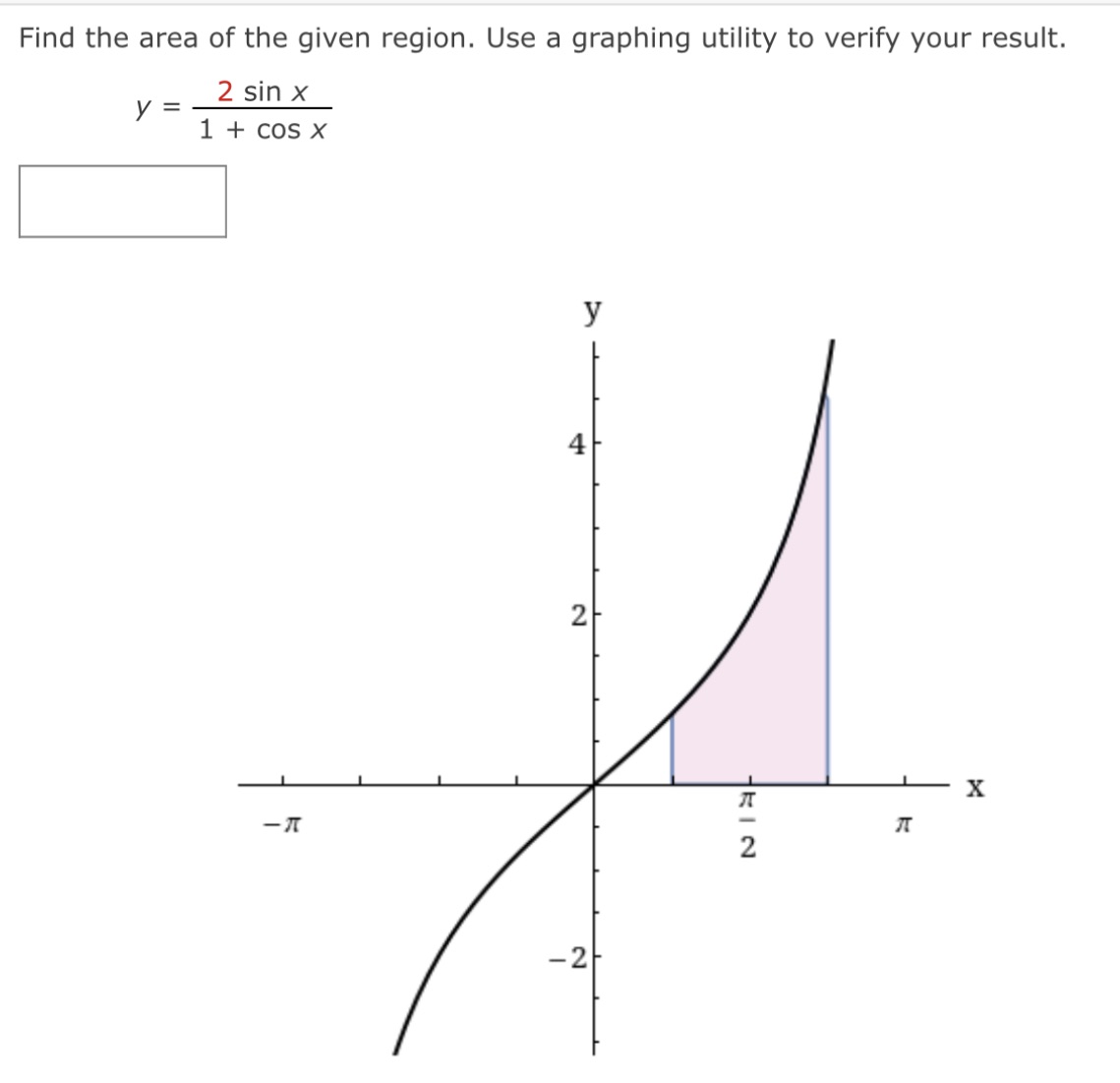 Find the area of the given region. Use a graphing