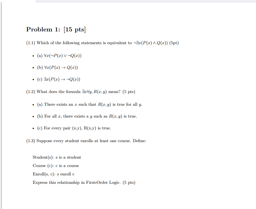 Problem 1: [15 pts] (1.1) Which of the following