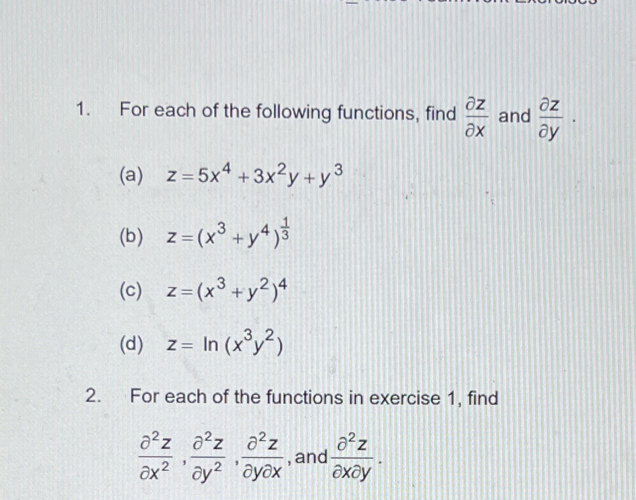 1. For each of the following functions, find Z Oz