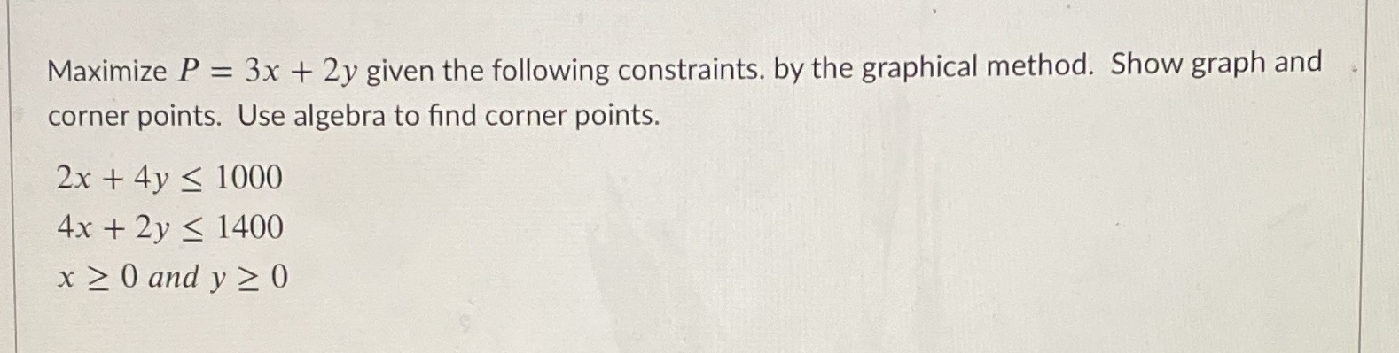 Maximize P = 3x + 2y given the following