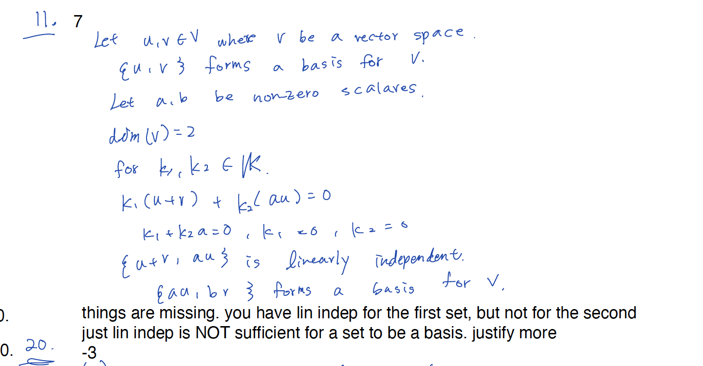 11. Let u and v be distinct vectors of a vector