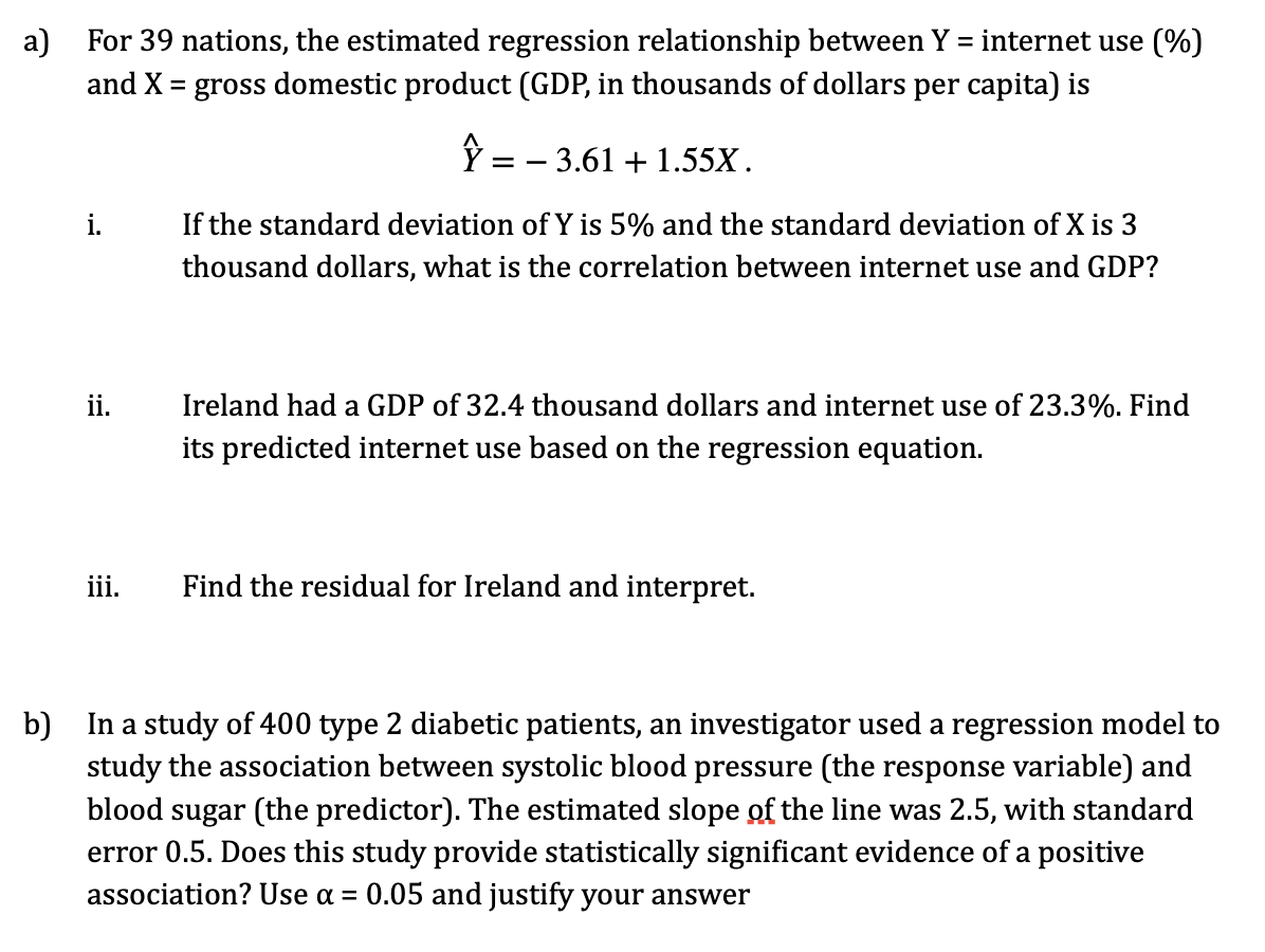 a) b) For 39 nations, the estimated regression