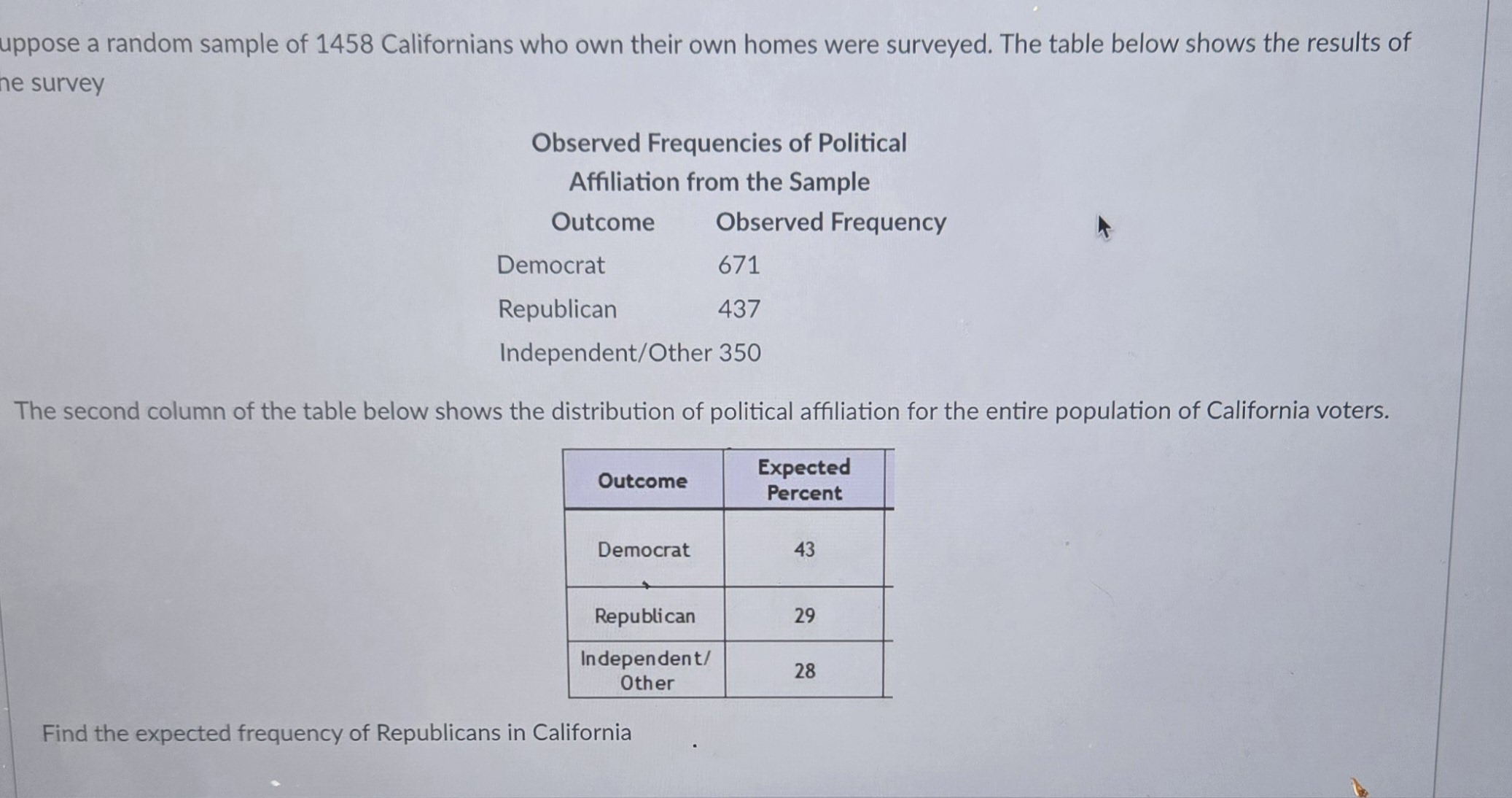 uppose a random sample of 1458 Californians who
