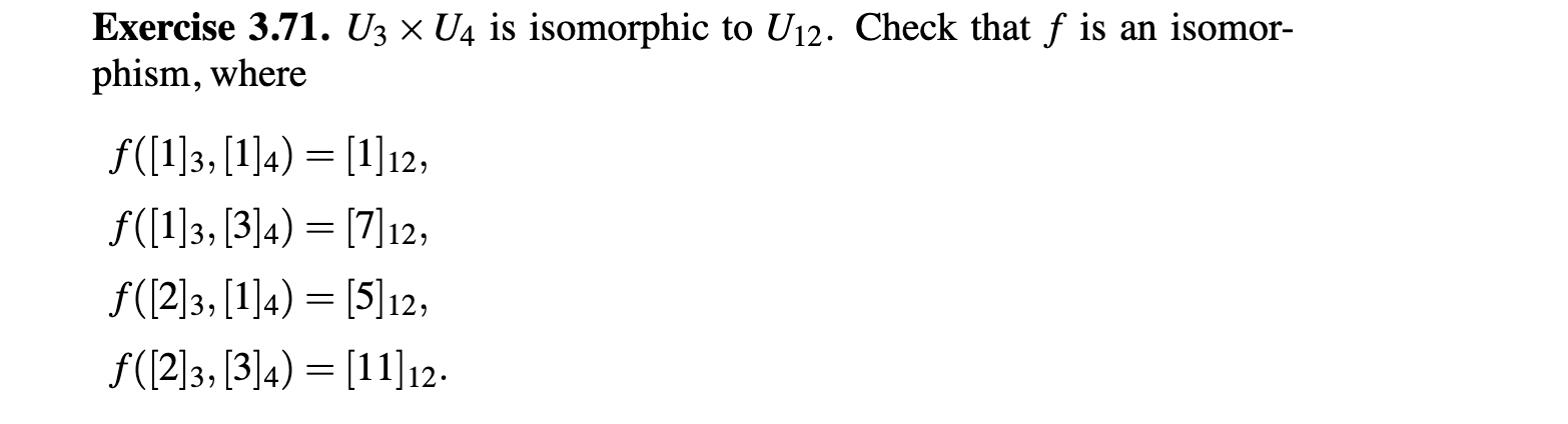 Number Theory Exercise 3.71. U3 X U4 is