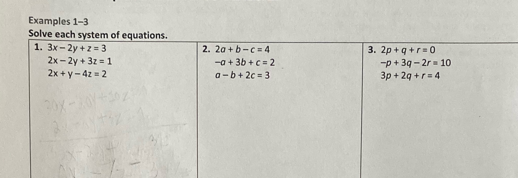 Examples 1-3 Solve each system of equations. 1.