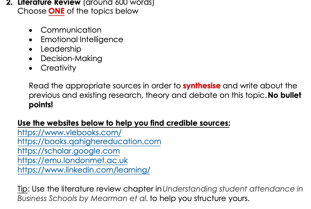 2. Literature Review (around 600 words) Choose
