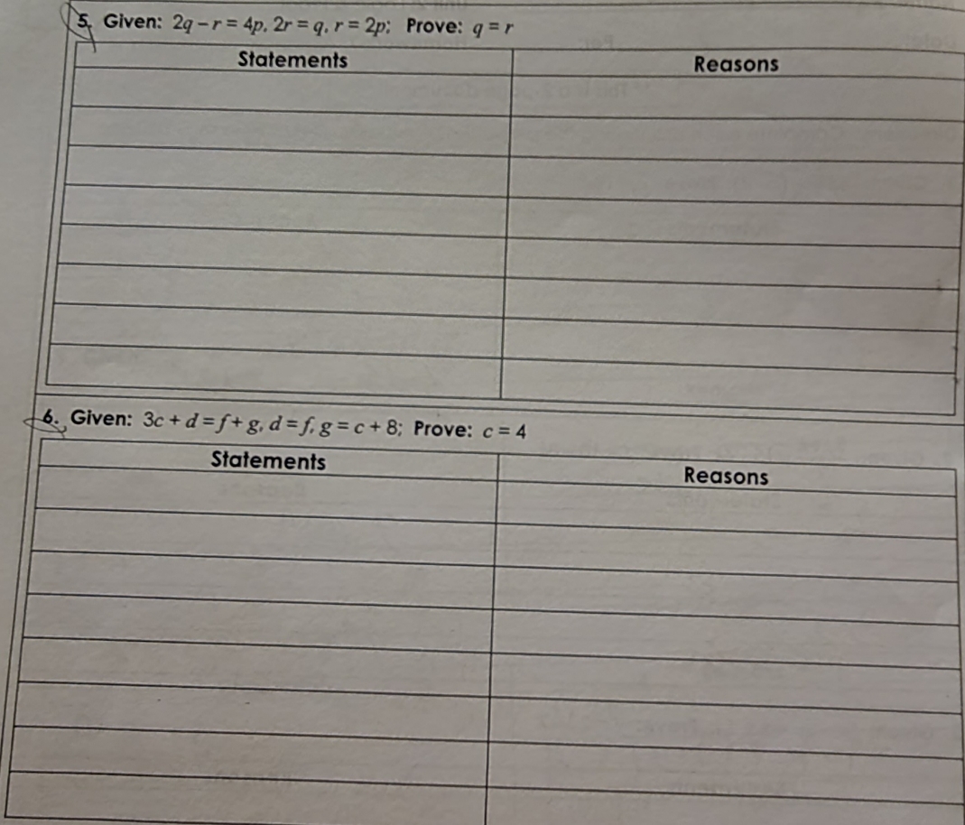 Can anybody help me with these two? Given: 2q -r