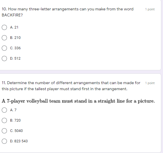 10. How manyr three-letter arrangements can you