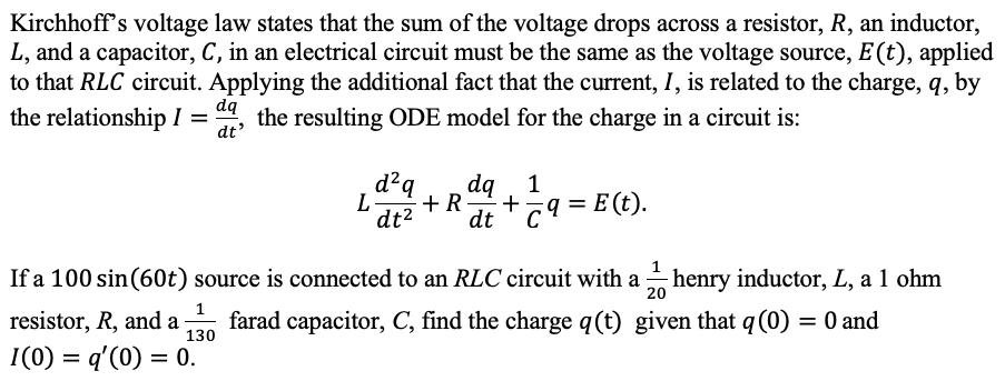 DIFFERENTIAL EQUATION. Kirchhoff s voltage law