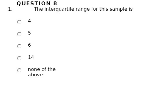 QUESTION 8 1. The interquartile range for this