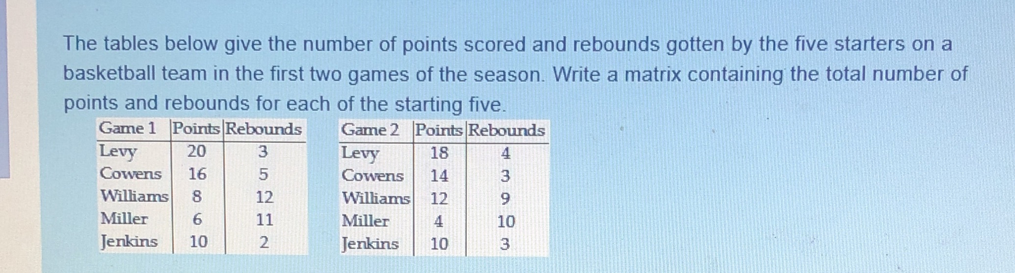 Solve the problem The tables below give the