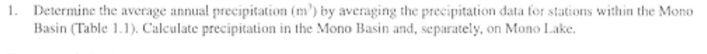 1. Determine the average annual precipitation (m