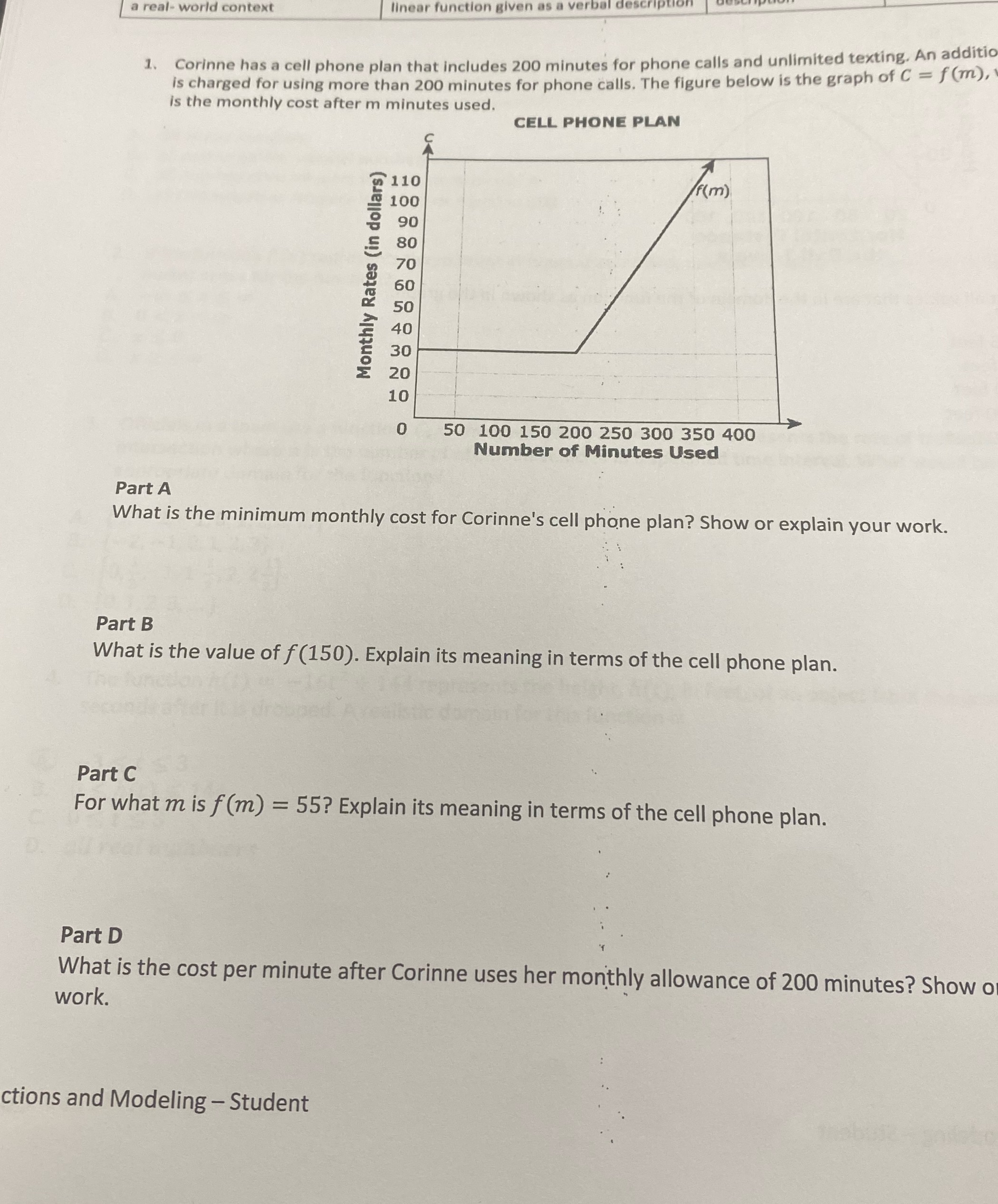 a real- world context linear function given as 1.