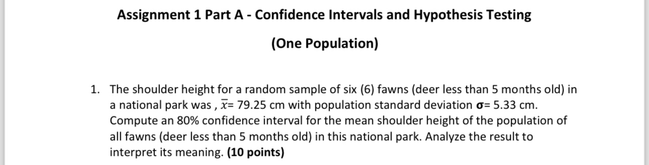 Assignment 1 Part A - Confidence Intervals and