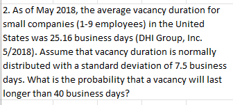 2. As of May 2018, the average vacancy duration