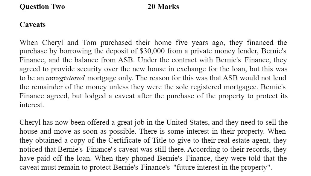 Question Two 20 Marks Caveats W'hen Cheryl