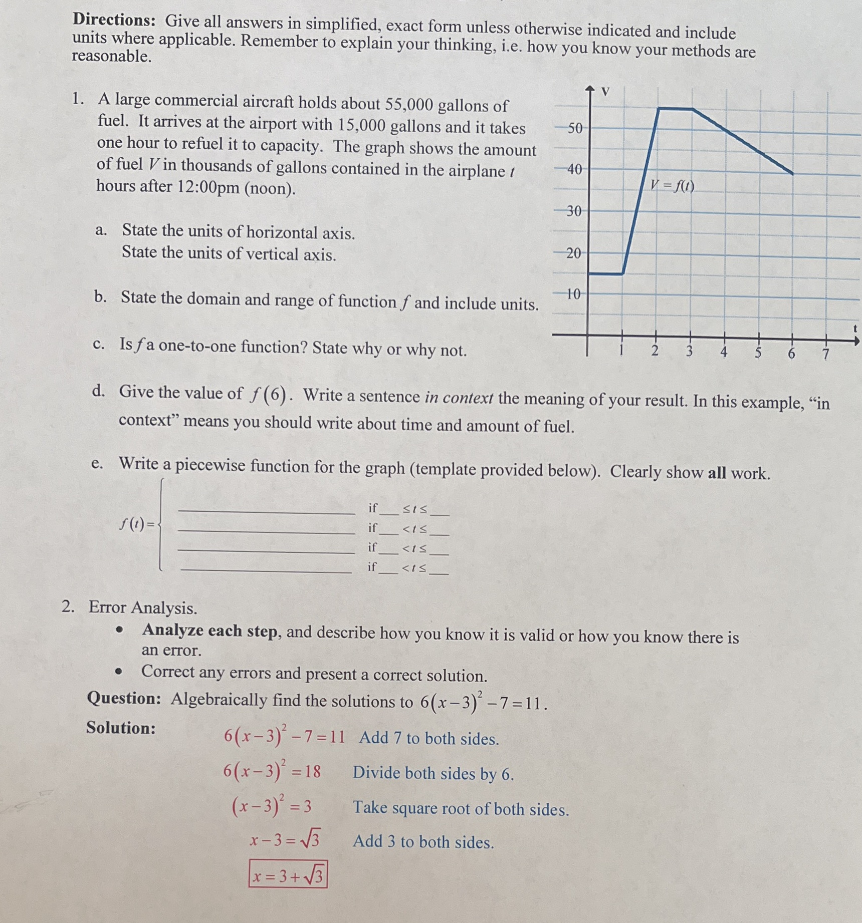 Directions: Give all answers in simplified, exact
