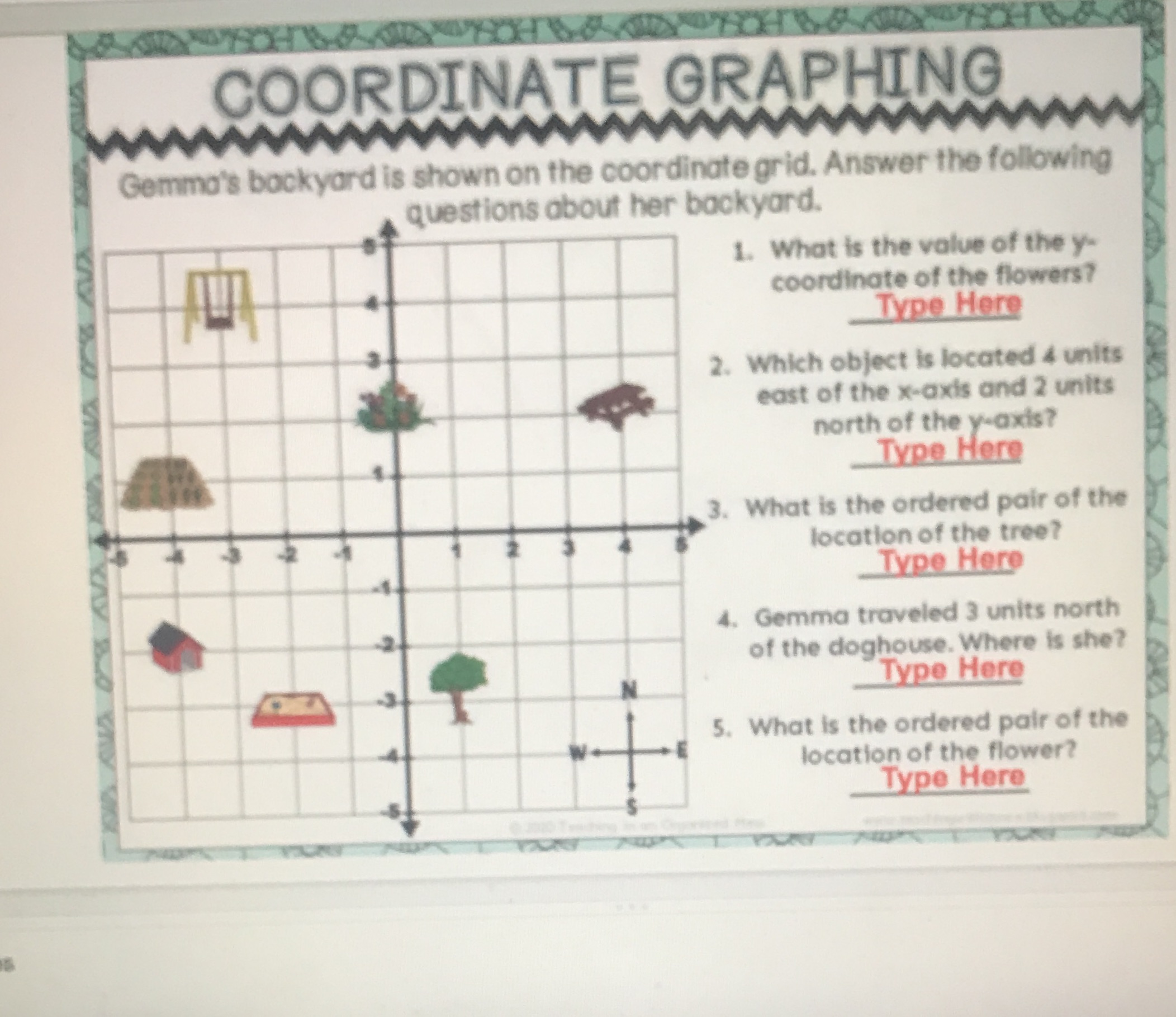 COORDINATE GRAPHING Gemma's backyard is
