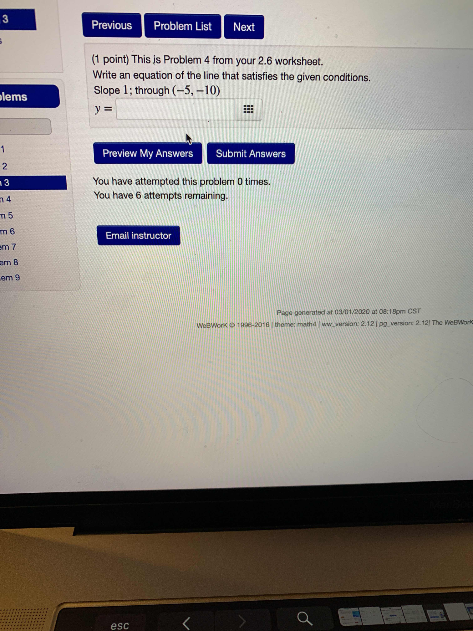 3 Previous Problem List Next (1 point) This is