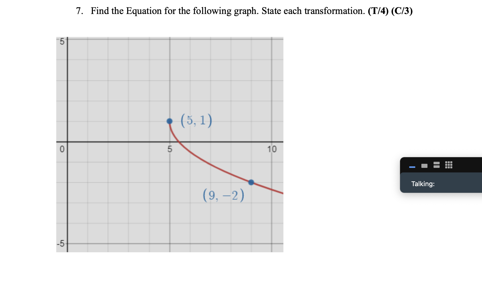 7. Find the Equation for the following graph.