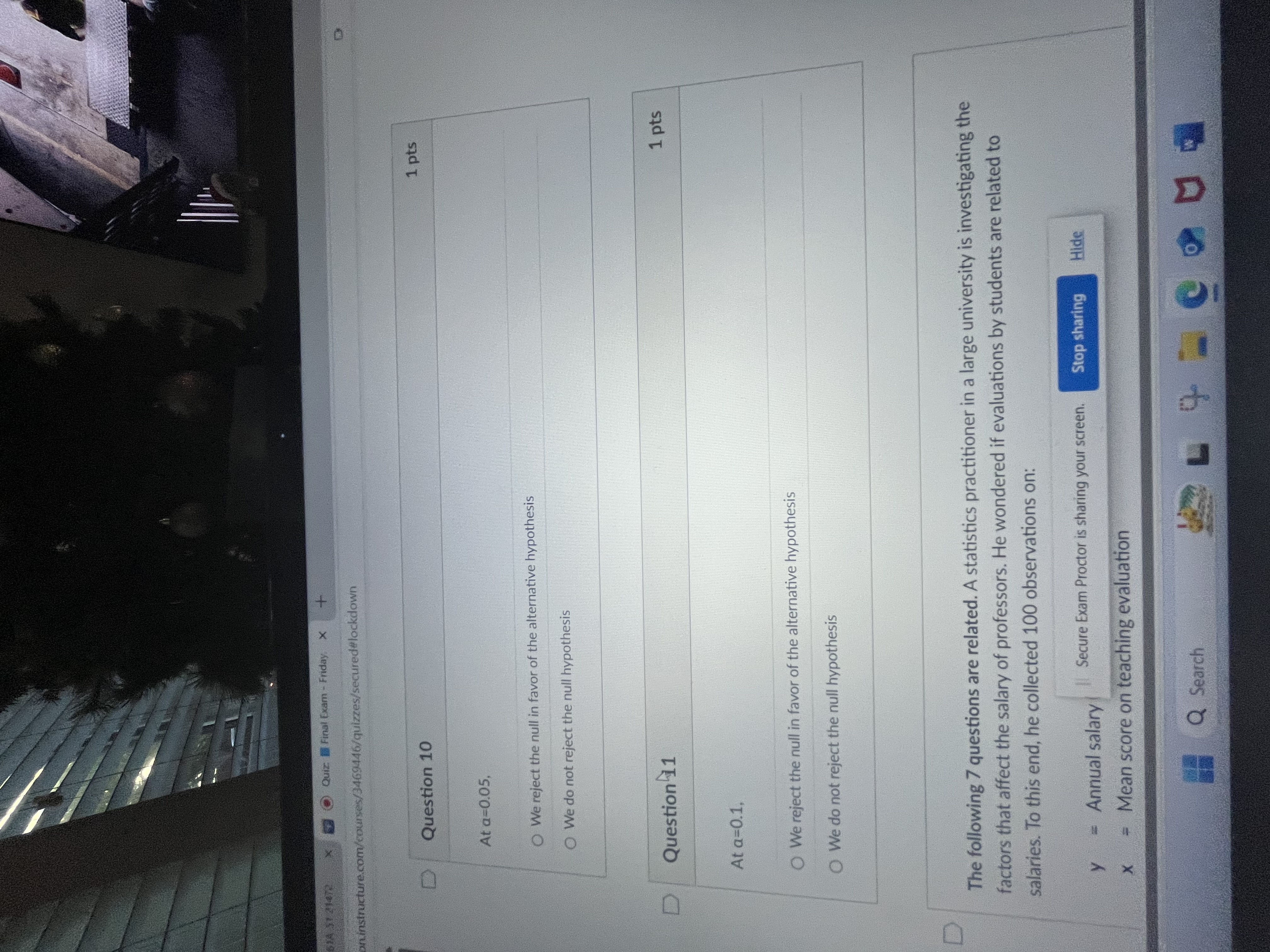 Quiz: Final Exam - Friday X +